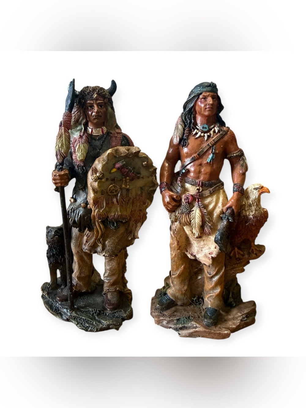 Native American Indian Warrior Carved Resin Statue Figurines
